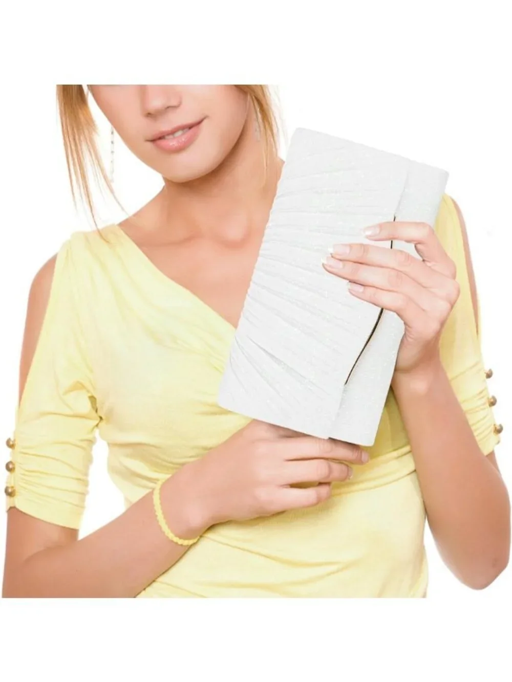 Women's White Elegant Evening Clutch Purse For Wedding Prom Party Crossbody Bag